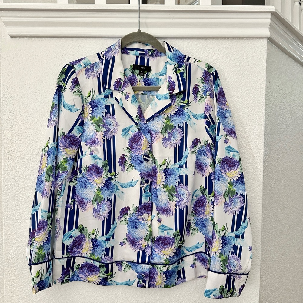 J. Crew Drapey Button Up Top in Vintage Floral Stripe SZ M